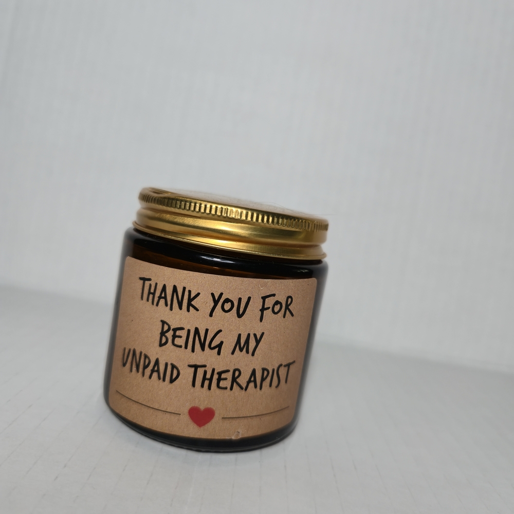 Funny Best Friend Gift - "Unpaid Therapist" Scented Candle, Amber Glass